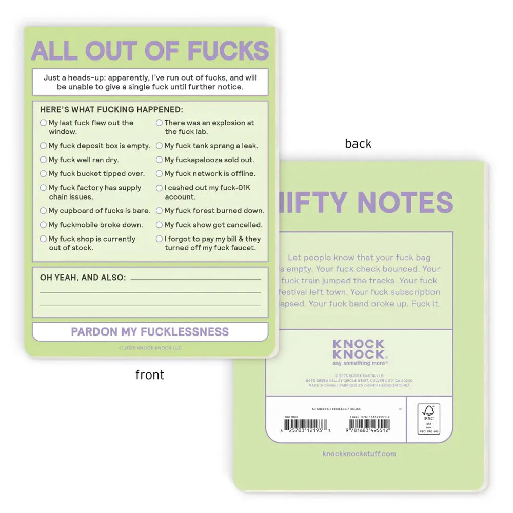 All Out of Fucks Nifty Notes - Image 2