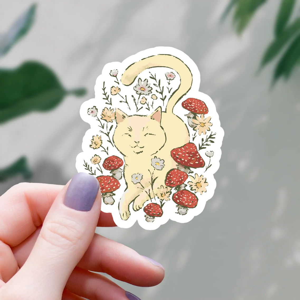 Cat Walking Amongst Mushrooms Sticker - 3" - Image 2