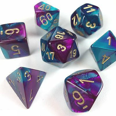 Gemini 5: Poly Purple Teal/Gold (7) Dice Set