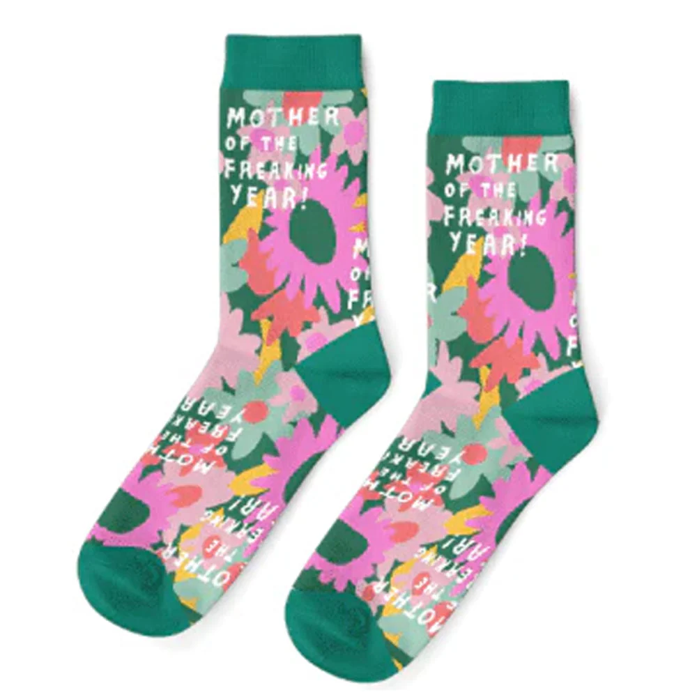 Mother of the Freakin' Year Floral Socks