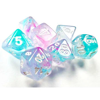 Nebula: Mini-Polyhedral Wisteria/white 7-Die set - Image 3